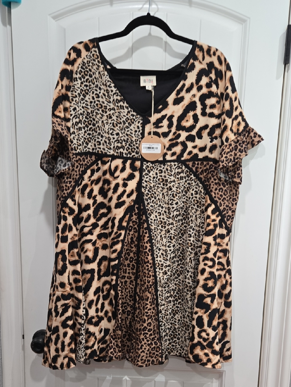 BiBi Mixed Leopard Patchwork Tunic - Black & Tan